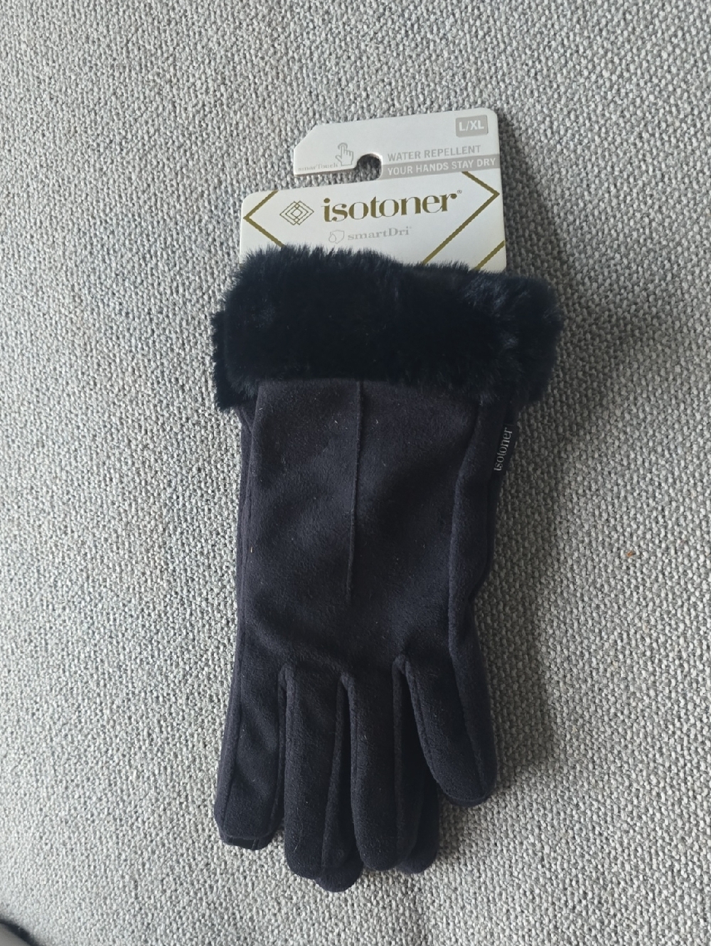 Water Repellant isotoner Black Faux-Fur Cuff Women's Gloves